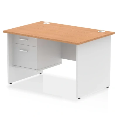Image of Impulse 1200x800 Desk Oak/White Panel End Leg 1x2 Drawer Fixed Ped