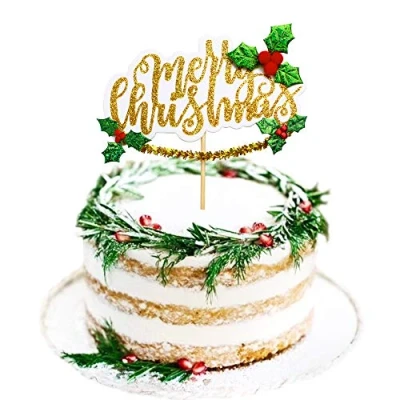 Image of 1 Pack Merry Christmas Cake Topper Glitter Happy New Year Cupcake Toppers Xmas Decoration for Party Favors Decorations