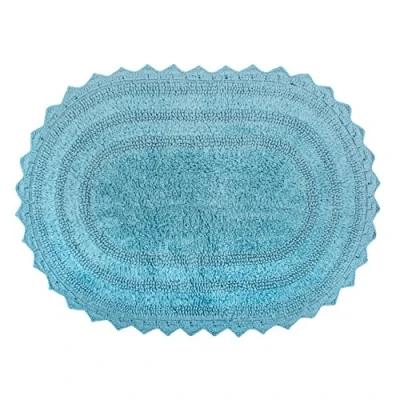 Image of DII Crochet Collection Reversible Bath Mat, Large Oval, 21x34, Cameo Blue