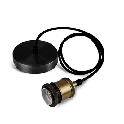 Image of SHINY STAR Vintage Pendant Light Fitting, Modern Retro Industrial Style E27 Bronze Lamp Holder Black Ceiling Rose KIT02BLK