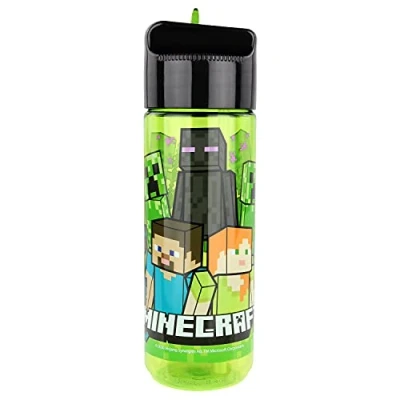 Image of OSP p:os 33171 Water Bottle with Minecraft Motif, Plastic, BPA and Phthalate Capacity Approx. 540 ml, Ideal for Travel, Nursery Sports, Boys Girls, Multicoloured