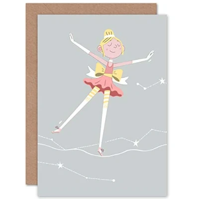 Image of Wee Blue Coo Girls Ballerina Dancer Stars Blonde Greeting Card With Envelope Inside Premium Quality