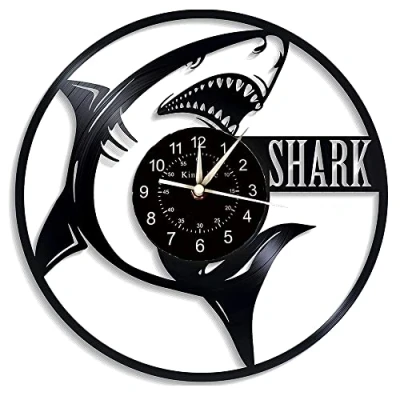 Image of Smotly Vinyl wall clock, shark design pattern record home decoration clock gift.