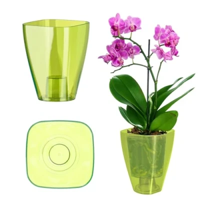 Image of KADAX Orchid Pot, Plastic Flowerpot in Several Colours, Lightweight Plant Pot Multiple Sizes, Elegant for Living Room, Office and Bedroom (⌀12 cm, Square, Green)