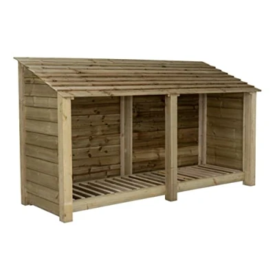 Image of Arbor Garden Solutions Wooden log store 4ft (W 227cm, H 126cm, D 88cm) (Without kindling shelf, Natural (Light green))