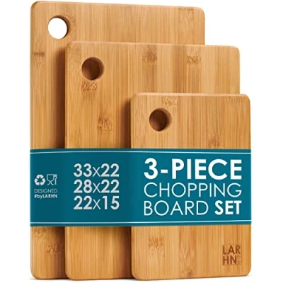 Image of Premium Extra Thick Wooden Chopping Boards 3 Piece Bamboo Board Set 33x22cm / 28x22cm 22x15cm Ideal for Carving Meat, Cutting Vegetables, Cheeses and Bread by LARHN
