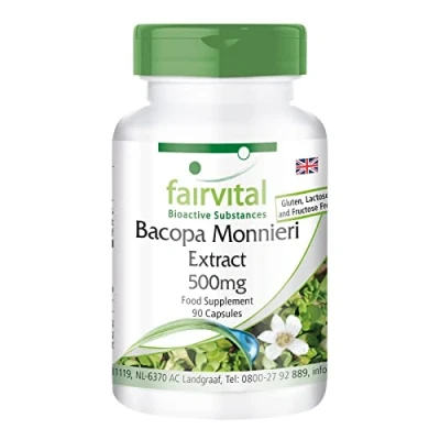 Image of Fairvital bacopa Monnieri Extract 500mg, Brahmi, Vegan, Without Magnesium Stearate, 90 Capsules