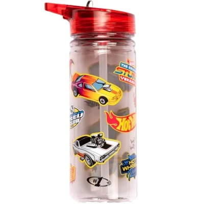 Image of Hot Wheels Water Bottle with straw 580 ml 100% Leakproof Durable School Strong Plastic and BPA free Black