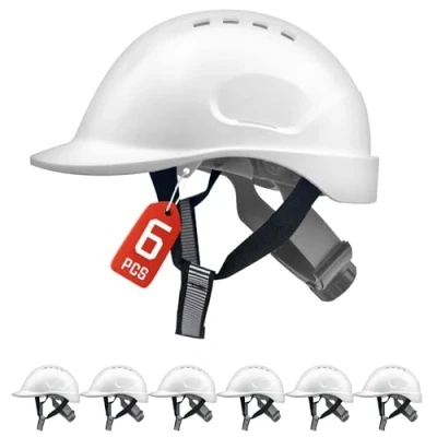 Image of MUSTBAU 6PCS Hard Hats Construction Industrial Safety Helmet Hat With Chin Strap 6 Point Harness, Wheel Ratchet Adjust 52 66 cm EN 397