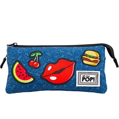 Image of Oh My Pop! Patches Triple HS Pencil Case, Dark Blue, 23 x 11 cm