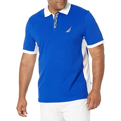 Image of Nautica Men&#039;s Short Sleeve Color Block Performance Pique Polo Shirt, Bright Cobalt, L UK