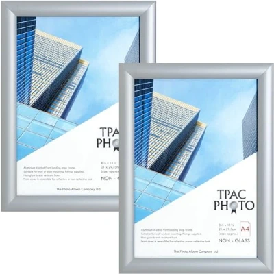 Image of ThePhotoAlbumCo Snap A4 (21x30cm) Silver Frame Pack of 2 Acrylic (Non Glass) Front TPAC SNAPA4S 2PK