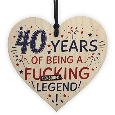 Image of RED OCEAN Funny 40th Birthday Rude Gifts For Women Men Hanging Wooden Heart Sign Decorations Accessories Gift Friend