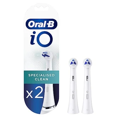 Image of Oral B iO Specialised Clean Electric Toothbrush Head, Precisely Angled Tufts for Deeper Plaque Removal Hard to Reach Areas, Pack of 2 Heads, White