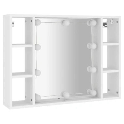 Image of vidaXL Mirror Cabinet Wall Mounted Design, White, with LED Lighting and USB Interface, Made from Durable Engineered Wood for Bathroom