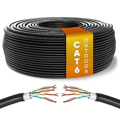 Image of Mr. Tronic Outdoor Waterproof Cat 6 Ethernet Cable 50m, High Speed LAN Network Cable, Bulk Cat6 Internet 1 Gbps, 250 Mhz, ADSL AWG24 UTP CCA (50 Meter, Black)
