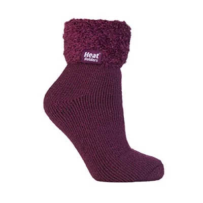 Image of HEAT HOLDERS Ladies Thermal Warm Lounge Slipper/Gripper Socks UK 4 8, EUR 37 42 (Plum socks)