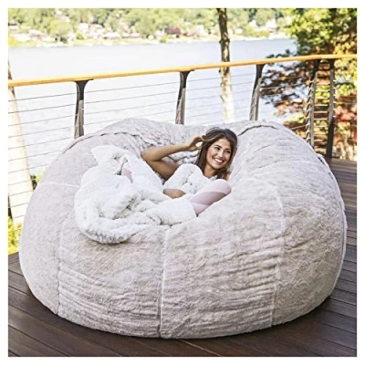 Image of REOTEL Soft Giant Bean Bag Chair Cover Breathable And Comfortable for Adult Living Room Light Big Round Fluffy Faux Fur BeanBag Lazy Sofa (No Filler),White,5TF