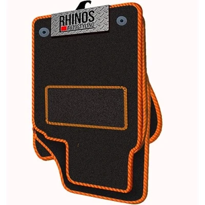 Image of TAILORED FOR Renault Zoe (2021 ONWARDS) FULL SET OF LUXURY INTERIOR FLOOR CARPET CAR MATS BLACK MAT + ORANGE EDGING