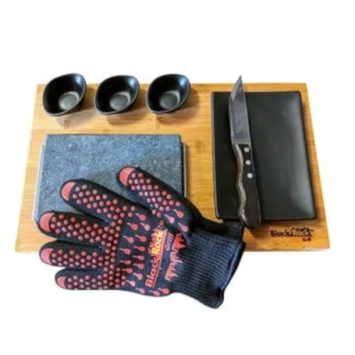 Image of Black Rock Grill Steak on a Stone Set, Sizzling Lava Cooking Set (One Gift Set)