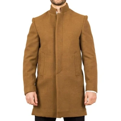 Image of Men&#039;s Overcoat Stand Collar Wool Blend Classic Trench Coat Winter Jacket Tan 5XL