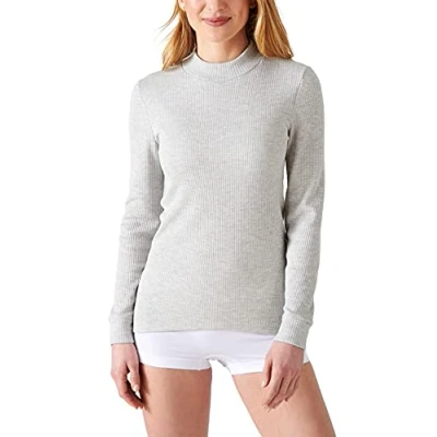 Image of Damart Women&#039;s T Shirt Thermolactyl Col Montant, Côtes Molletonn Underwear, Flecked Grey, S