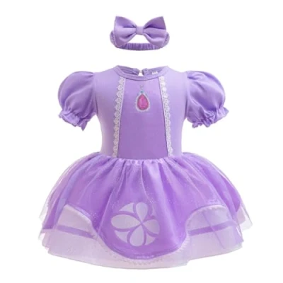 Image of Lito Angels Baby Girls Princess Sofia the First Fancy Dress Up Costume Infant Onesie Bodysuit Romper Birthday Outfit with Headband Age 12 18 Months