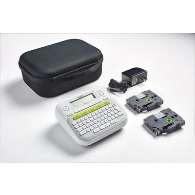 Image of BROTHER PT D210SV Label Maker Bonus Bundle Comes with a Protective Carrying case, an Adapter, and Two Sample Genuine TZe Tapes for Added Value.
