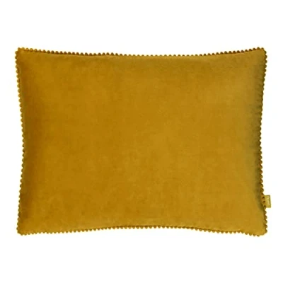 Image of furn. Cosmo Rectangular Velvet Pom Trimmed Cushion Cover Yellow One Size