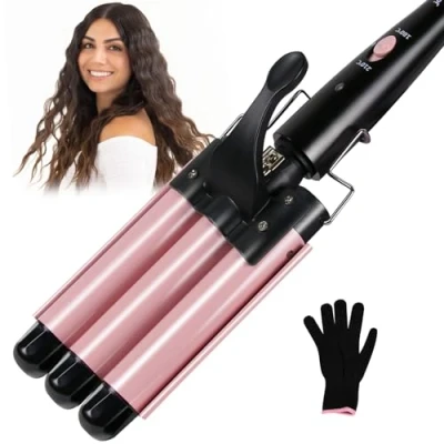 Image of janelove 3 Barrel Hair Waver 25mm Beach Wave Curler with 2 Temperature Adjustments, Ceramic Curling Iron Heat Resistant Glove for Long Medium Short