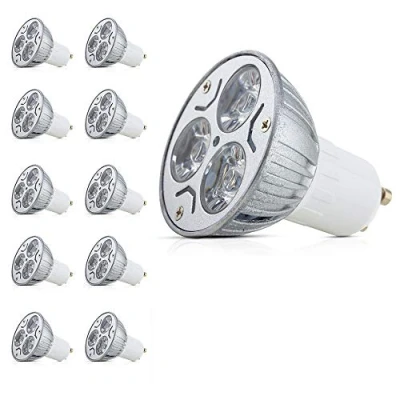 Image of Mengjay® Pack of 10 GU10 LED Bulbs, Energy Saving 3 W, Replacement for Halogen Warm White, Aluminium Cover, AC 85 265 V