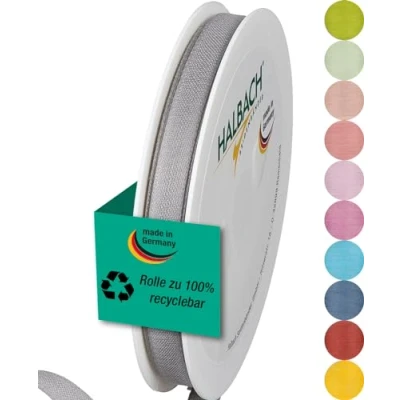 Image of Halbach Seidenbänder Gift Ribbon Width 10 mm Length 25 m Made in Germany Ribbons a Variety of Colours and Widths Perfect for Packaging Decorating, Colour: Grey