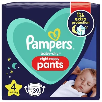 Image of Pampers Baby Nappy Pants Size 4 (9 15 kg/20 33 Lb), Dry Night, 39 Nappies, Pampers&#039; Most Absorbent for Extra Night Protection