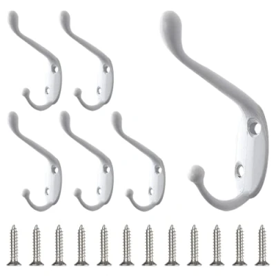 Image of DONQL Coat Hook 6Pcs White Hooks with Screws Metal Heavy Duty Wall Mounted for Wall,Door &amp; Wardrobe Door(White)