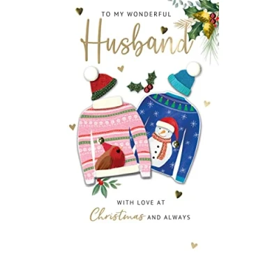 Image of My Wonderful Husband Embellished Christmas Card Hand Finished Champagne Cards XCDC383