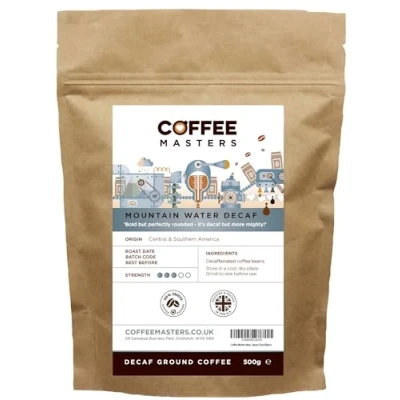 Image of Coffee Masters Mountain Water Decaf Ground 500g 100% Arabica Beans Espresso Suitable for Machines Bold and Strong Flavour Decaffeinated