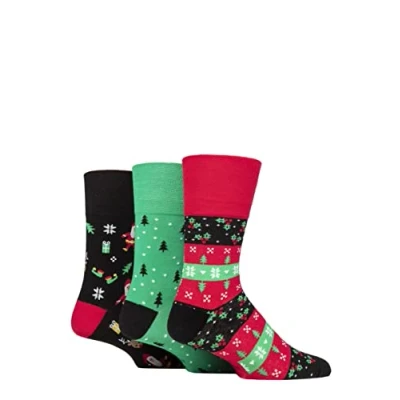 Image of Mens 3 Pair SOCKSHOP Gentle Grip Cotton Christmas Socks Ho, Ho! 6 11