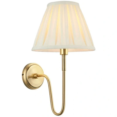 Image of Rouen &amp; Carla Wall Lamp with Shade Antique Brass Plate Cream Fabric