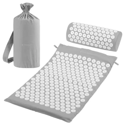 Image of Navaris Acupressure Mat and Pillow Set Acupuncture for Back, Neck, Shoulders, Muscles, Relaxing Includes Carry Bag Grey/White