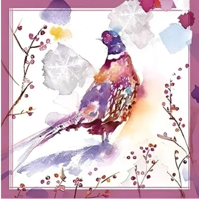 Image of Stroke Association Charity Christmas Cards Box of 20 Pheasant and Highland Cows Artistic Festive Design 10 Each 2 Designs Eco Friendly