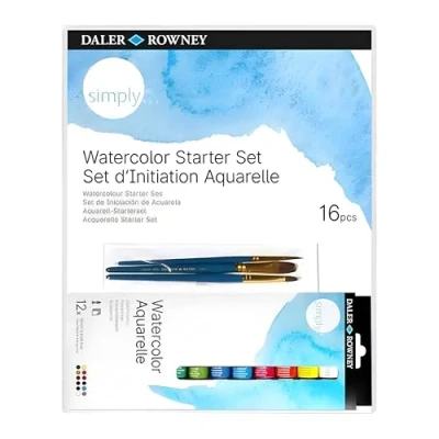 Image of Daler Rowney Simply Watercolour Starter Set, Assorted Colours, 16 Pieces, Ideal for Entry Level Artists &amp; Hobbyists