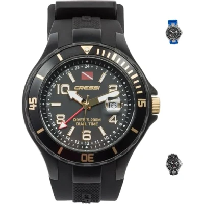 Image of Cressi Unisex Traveller Dual Time Dive Watch, Black/Gold