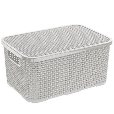 Image of BranQ Rattan Storage Box with Lid 10 Litres Grey