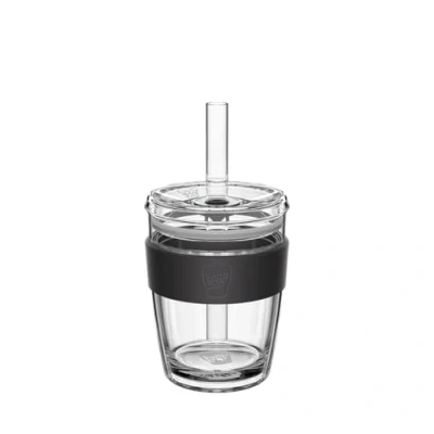 Image of KeepCup Cold Cup Longplay Double Wall Glass Ice Coffee Tumbler with Lid and Straw 12oz (340ml) Black