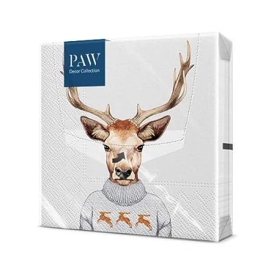 Image of PAW napkins 3 Ply (33 x 33 cm) I 20 pieces Perfect for children&#039;s birthdays parties communion celebrations Paper colorful party theme deer in The sweater, animals king of forest