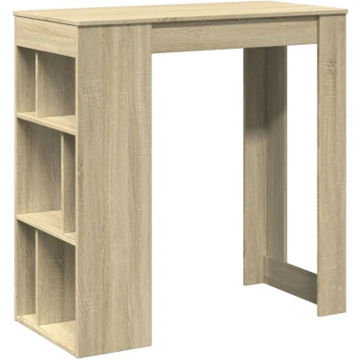 Image of vidaXL Bar Table with Racks Sonoma Oak Engineered Wood Pub Bistro, Modern Design, Six Storage Compartments, Rectangular, 102x50x103.5 cm