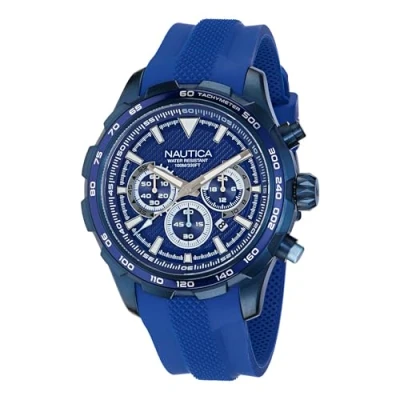 Image of Nautica Men&#039;s NAPNSF305 NST Chrono Blue Silicone Strap Watch, Blue, Modern