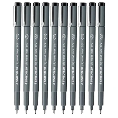 Image of Staedtler 0.5 mm Pigment Liner Fineliner Sketching Drawing Drafting Pens Pack of 10