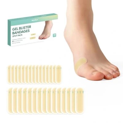 Image of 30 Pieces Blister Plasters for Feet Welnove Invisible Hydrocolloid Gel Bandages Cushions Heel, Toe &amp; Foot, Water Resistant Bandages(Spot Pack)