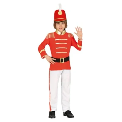 Image of FIESTAS GUIRCA Drum Major Boys Fancy Dress Costume Red, White and Gold Baton Twirler for Children 10 12 Years